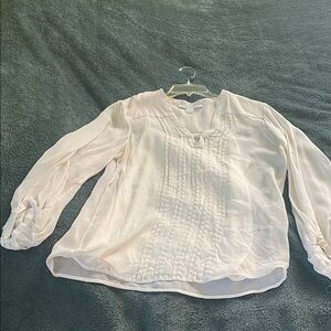 Diane Von Furstenberg Cream Pintuck V-Neck Blouse